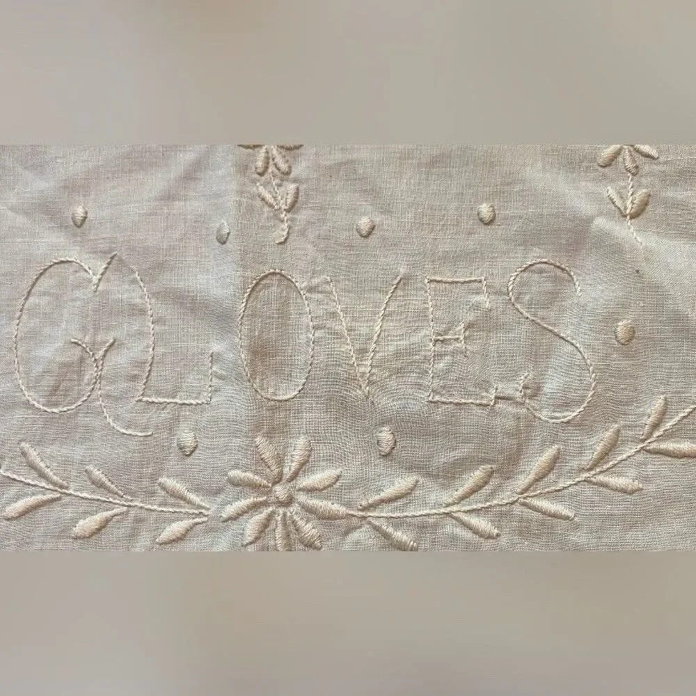 Vintage Table Scarf Runner White Linen Blend Embroidered 11” X 15”